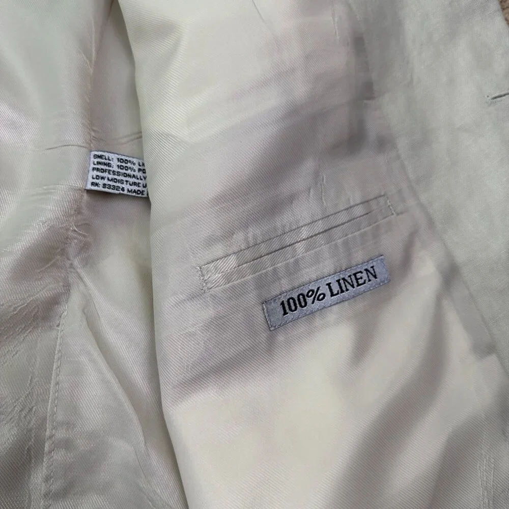 Adolfo Blazer Jacket Mens 46R Tan 100% Linen 2 Button Beach Wedding Cruise Khaki